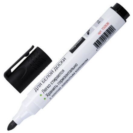 Маркер стираемый для белой доски, ЧЕРНЫЙ, STAFF "MANAGER" WBM-300, 3 мм, с клипом, 152636