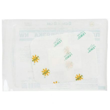 Пластырь-повязка 6х8 см, LEIKO КОМПЛЕКТ 50 шт., нетканая основа c подушечкой, 113861