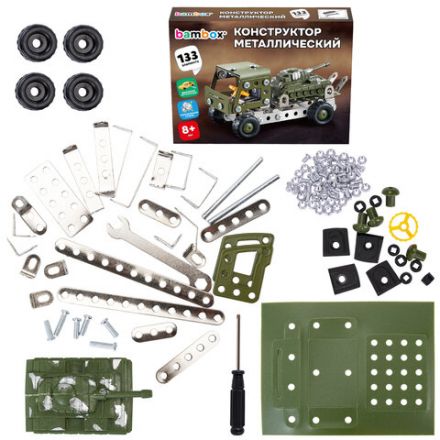 Конструктор металлический "Грузовик с танком", с подвижными деталями, 133 элемента, BAMBOX, 666363
