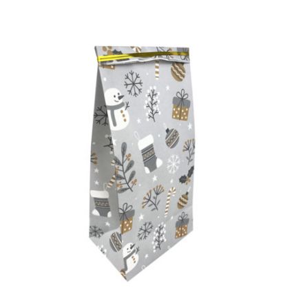 Пакет подарочный КОМПЛЕКТ 10 штук новогодний 12х8х25 см с зажимами, "Паттерн № 1", ЗОЛОТАЯ СКАЗКА, 592122