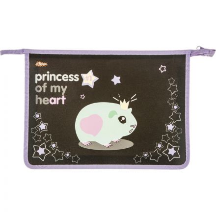 Папка для тетрадей №1School Princess черный,А4,молн.,пласт,ПТ-813