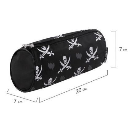 Пенал-косметичка BRAUBERG для учеников начальной школы, черный, "Пираты", 20х7х7 см, 223273