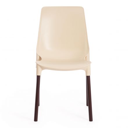 Стул GENIUS (mod 75) металл/пластик, 46x56x84cм, бежевый/коричневые ножки