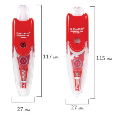 Корректирующая лента BRAUBERG "Click", 5 мм х 6 м, корпус прозрачный, автоматическая, блистер, 272660