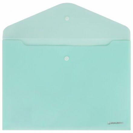 Папка-конверт с кнопкой BRAUBERG "Pastel", А4, матовая непрозрачная, аквамарин, ПРОЧНАЯ 0,2 мм, 272880