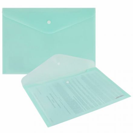 Папка-конверт с кнопкой BRAUBERG "Pastel", А4, матовая непрозрачная, аквамарин, ПРОЧНАЯ 0,2 мм, 272880