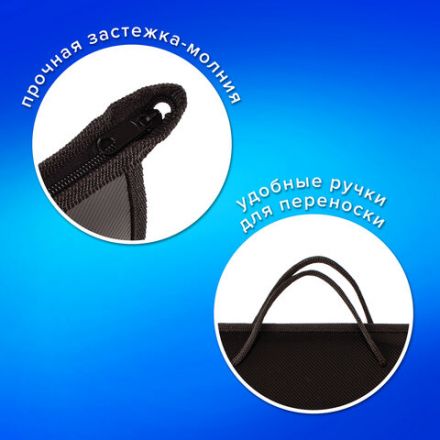 Папка на молнии с ручками ПИФАГОР, А4, 1 отделение, пластик, 55 мм, черная, 228236