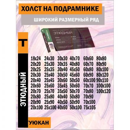 Холст Туюкан Этюдный, 100х120 см, 256г/м2, мелкое зерно, Т0016102