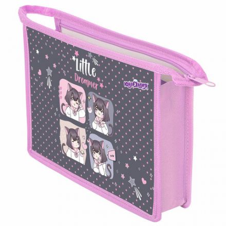 Папка для тетрадей ЮНЛАНДИЯ А4, 1 отделение, пластик, на молнии, "Anime dreamer", 273349