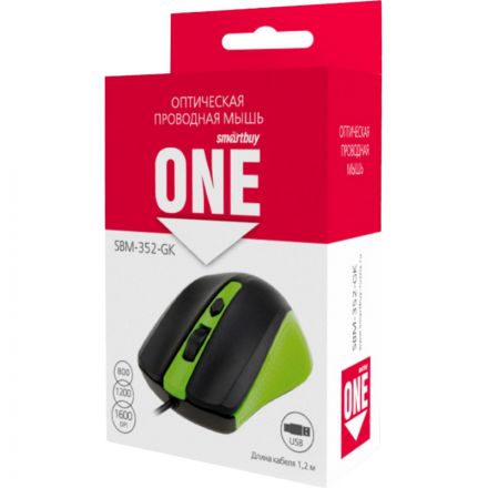 Мышь компьютерная Smartbuy ONE 352 проводная зелено-черная (SBM-352-GK)/100