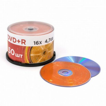 Диск DVD+R (плюс) MIREX, 4,7 Гб, 16x, Cake Box (упаковка на шпиле), КОМПЛЕКТ 50 шт., UL130013A1B