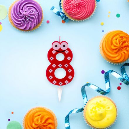 Свеча-цифра для торта "8" "С глазками", 6 см, ЗОЛОТАЯ СКАЗКА, с держателем, в блистере, 591411 Свеча-цифра для торта "8" "С глазками", 6 см, ЗОЛОТАЯ СКАЗКА, с держателем, в блистере, 591411