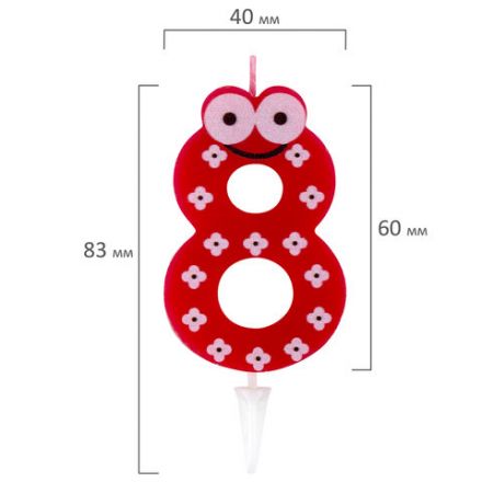 Свеча-цифра для торта "8" "С глазками", 6 см, ЗОЛОТАЯ СКАЗКА, с держателем, в блистере, 591411 Свеча-цифра для торта "8" "С глазками", 6 см, ЗОЛОТАЯ СКАЗКА, с держателем, в блистере, 591411
