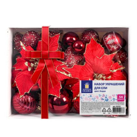 Шары елочные НАБОР 54 предмета "Burgundy Style", пластик, бордо, ЗОЛОТАЯ СКАЗКА, 592591