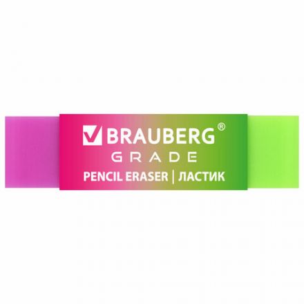 Ластик полупрозрачный BRAUBERG "Grade", 60x15x10 мм, картонный держатель, цвет ассорти, 271997