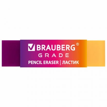 Ластик полупрозрачный BRAUBERG "Grade", 60x15x10 мм, картонный держатель, цвет ассорти, 271997
