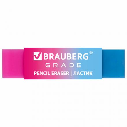 Ластик полупрозрачный BRAUBERG "Grade", 60x15x10 мм, картонный держатель, цвет ассорти, 271997