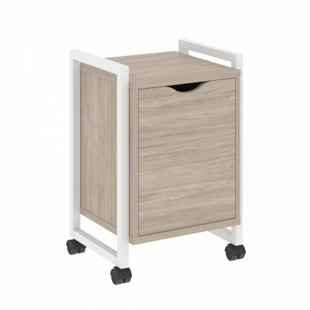 Loft Тумба на колесных опорах с распашным фасадом VR.L-T2.K Дуб аттик/Белый металл 500*460*767 Loft Тумба на колесных опорах с распашным фасадом VR.L-T2.K Дуб аттик/Белый металл 500*460*767
