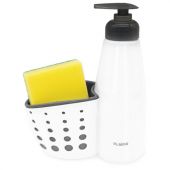 Дозатор для моющего средства, органайзер кухонный + губка, БЕЛЫЙ, 8х20х16 см, LAIMA HOME, 700048