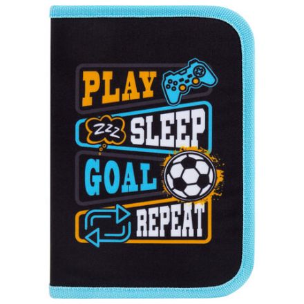 Пенал BRAUBERG с наполнением, 1 отделение, 1 откидная планка, 24 предмета, 21х14 см, "Play sleep repeat", 272353