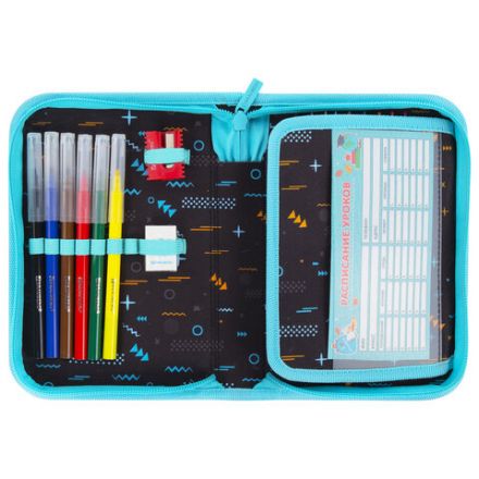 Пенал BRAUBERG с наполнением, 1 отделение, 1 откидная планка, 24 предмета, 21х14 см, "Play sleep repeat", 272353