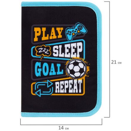 Пенал BRAUBERG с наполнением, 1 отделение, 1 откидная планка, 24 предмета, 21х14 см, "Play sleep repeat", 272353