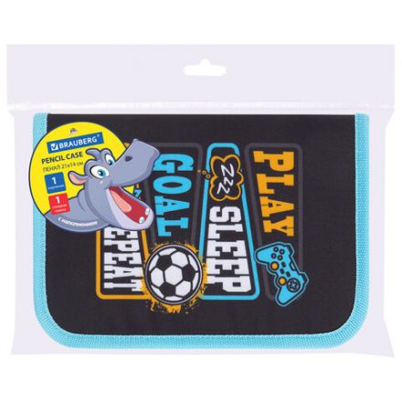 Пенал BRAUBERG с наполнением, 1 отделение, 1 откидная планка, 24 предмета, 21х14 см, "Play sleep repeat", 272353