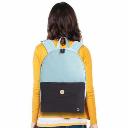 Рюкзак BRAUBERG "SYDNEY" универсальный, карман с пуговицей, черно-зеленый, 38х27х12 см, 228839