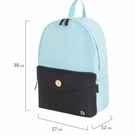 Рюкзак BRAUBERG "SYDNEY" универсальный, карман с пуговицей, черно-зеленый, 38х27х12 см, 228839