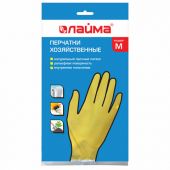 Перчатки МНОГОРАЗОВЫЕ латексные LAIMA "СТАНДАРТ", хлопчатобумажное напыление, ПЛОТНЫЕ, размер 7-8, М (средний), желтые, вес 40 г, 600353