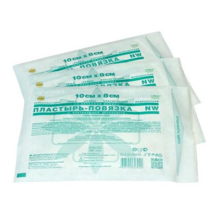 Пластырь-повязка 8х10 см, LEIKO КОМПЛЕКТ 50 шт., нетканая основа c подушечкой, 113862
