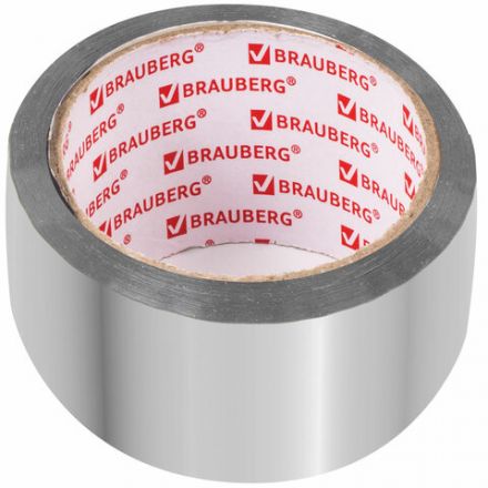 Клейкая АЛЮМИНИЕВАЯ лента 50 мм х 40 м, ТЕРМО- и МОРОЗОСТОЙКАЯ, европодвес, BRAUBERG, 606769