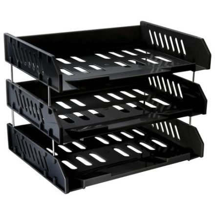 Лотки горизонтальные для бумаг, КОМПЛЕКТ 3 шт., 335х232х246 мм, черный, BRAUBERG EXPERT, 238107