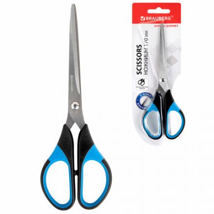 Ножницы BRAUBERG "Office-Expert" 170 мм, сине-черные, резиновые вставки, 3-х сторонняя заточка, 231561