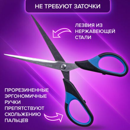 Ножницы BRAUBERG "Office-Expert" 170 мм, сине-черные, резиновые вставки, 3-х сторонняя заточка, 231561