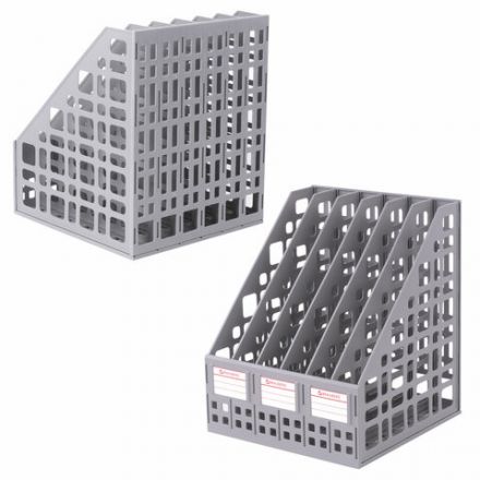Лоток вертикальный для бумаг BRAUBERG "MAXI Plus", 240 мм, 6 отделений, сетчатый, сборный, серый, 237016