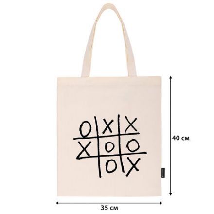 Сумка шоппер BRAUBERG PREMIUM, канвас, 40х35 см, на кнопке, карман, бежевый, "Tic-tac-toe", 271902
