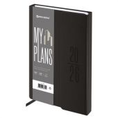 Ежедневник датированный 2026, А5, 138x213 мм, BRAUBERG "Towny", под кожу, клапан, черный, 117039