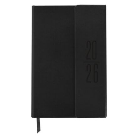 Ежедневник датированный 2026, А5, 138x213 мм, BRAUBERG "Towny", под кожу, клапан, черный, 117039