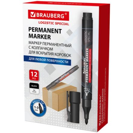 Маркер перманентный с колпачком для вскрытия коробок BRAUBERG LOGISTIC SPECIAL, черный, 1-3 мм, 152569