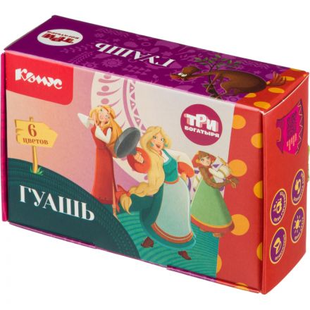 Гуашь КОМУС Три Богатыря набор 6 цв, 20 мл  девочки