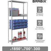Стеллаж металлический BRABIX "MS KD-180/30/70-4", 1800х700х300 мм, 4 полки, сборная стойка, 291112, S240BR123402 Стеллаж металлический BRABIX "MS KD-180/30/70-4", 1800х700х300 мм, 4 полки, сборная стойка, 291112, S240BR123402
