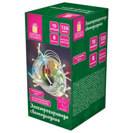Электрогирлянда-нить комнатная "Pastel", 10 м, 120 LED, мультицветная, 220 V, контроллер, ЗОЛОТАЯ СКАЗКА, 592472