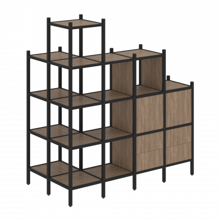 Loft Угловой внешний стеллаж наборный VR.L-58 Дуб аризона/Чёрный металл 862*1694*1869