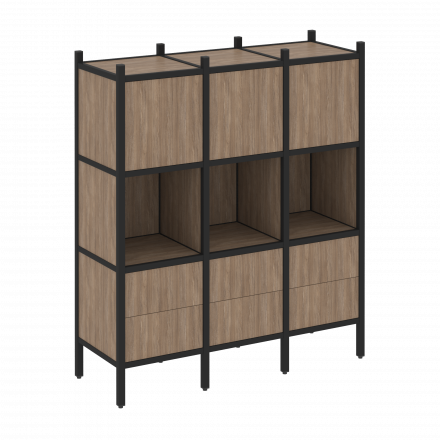 Loft Прямой стеллаж наборный VR.L-08 Дуб аризона/Чёрный металл 1278*446*1458 Loft Прямой стеллаж наборный VR.L-08 Дуб аризона/Чёрный металл 1278*446*1458