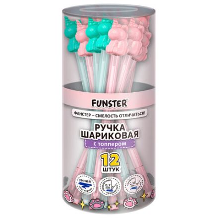 Ручка с топпером с блёстками шариковая масляная FUNSTER (ФАНСТЕР) "SHINY MIX", СИНЯЯ, корпус ассорти, узел 0,7 мм, линия 0,35 мм, 144371