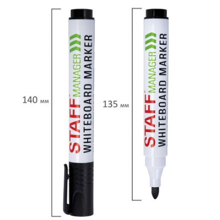 Маркеры стираемые для белой доски, НАБОР 4 ЦВЕТА, STAFF "MANAGER" WBM-300, 3 мм, с клипом, 152637