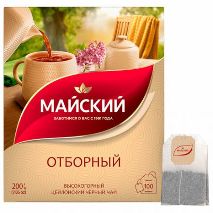 Чай МАЙСКИЙ "Отборный" черный, 100 пакетиков по 2 г, 102224 Чай МАЙСКИЙ "Отборный" черный, 100 пакетиков по 2 г, 102224