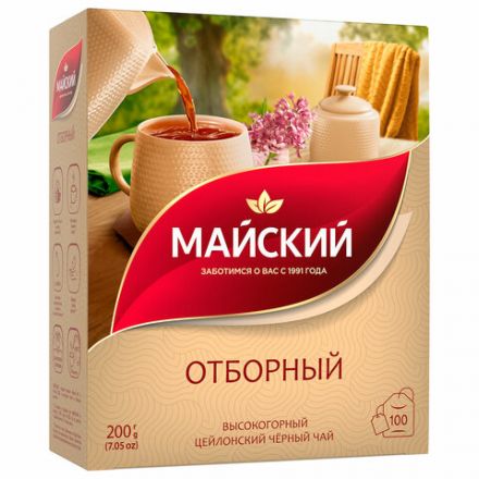 Чай МАЙСКИЙ "Отборный" черный, 100 пакетиков по 2 г, 102224 Чай МАЙСКИЙ "Отборный" черный, 100 пакетиков по 2 г, 102224