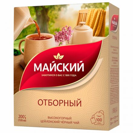 Чай МАЙСКИЙ "Отборный" черный, 100 пакетиков по 2 г, 102224 Чай МАЙСКИЙ "Отборный" черный, 100 пакетиков по 2 г, 102224